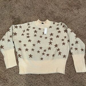 ANN TAYLOR Star Patterned Sweater Cream And Gold. Tag Missing now.